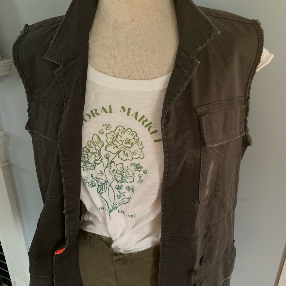 Boho style utility vest in dark gray with contrast white blue stripes on back - Picture 6 of 15